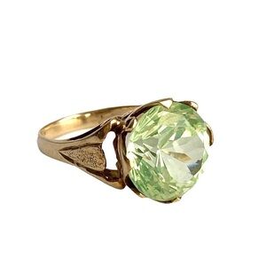 Vintage 14k Gold Cocktail Ring Green Spinel Statement Bold Gemstone Mob Wife